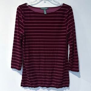 Lauren Ralph Lauren Velvet Burnout 3/4 Sleeve Top Medium
